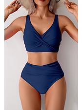 abordables Ensemble de bikinis-Femmes Maillots de Bain Bikini Maillot de bain Froncé Taille haute Tropical Tenues de plage Uni Fil en V Sans manches Maillots de bain