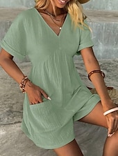 abordables grenouillère-Rompers pour femmes couleur unie manches courtes col en V poches vacances quotidien coupe régulière noir vert abricot été