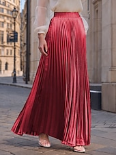 preiswerte Maxi-Röcke-Damen Rock Langer Rock Mode Lang Maxi Hohe Taille Röcke Einfarbig Gerafft Plissiert Schimmernd Mikroelastisch Täglich Ferien Silber Pfauenblau Marineblau Schwarz Frühling, Herbst, Winter, Sommer