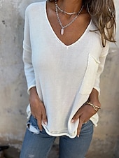 preiswerte Hemden-Damen Bluse Einfarbig Stilvoll Lässig Langarm V-Ausschnitt Reguläre Tops Tägliche Leinenähnliche Knöpfe Tasche Schwarz Weiß Rosa Grün Khaki Sommer Frühling