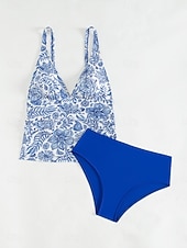 abordables Tankinis-Maillots de bain femmes Bikini 2 pièces Maillot de bain échancré Sans dos Slim Vêtements de plage Vacances Floraux Col halter Sans manches