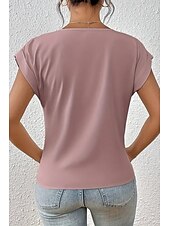 preiswerte Blusen-Damen Bluse Einfach Modern Lässig Kurzarm V Ausschnitt Normale Oberteile Täglich Ausgehen Gerafft Erröten Sie Rosa Schwarz Weiß Wein Sommer