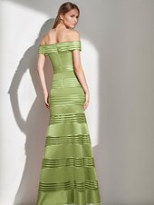 baratos VERDE-sereia / trompete vestido de noite elegante vestido de carnaval formal comprimento até o chão sem mangas decote coração cetim com linhas de design 2025