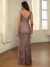 voordelige Avondjurken-Zeemeermin  Trompet Quinceanera Jurken Elegante Jurk Bruiloft Bruiloft Gast Vloerlengte Mouwloos V-Hals Bloemen met Sequins