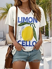 cheap Humor&amp;Quotes tee-Women&#039;s T Shirt Graphic Letter Stylish Modern Casual Short Sleeve V Neck Regular Tops Daily Going out Weekend Print Yellow Summer Spring