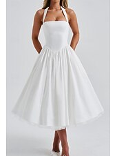 ieftine Rochii de absolvire-Pentru femei Rochii Midi Rochie albă Rochie de absolvire Modă Modern Zi de Naștere Concediu Absolvire Fit regulat Simplu Fără manșon Gâtul halter Negru Alb Roșu-aprins Vară