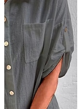 preiswerte Hemden-Damen Hemd Baumwoll-Leinen-Hemden Knopfleiste Bluse Einfach Basic Lässig Kurzarm Hemdkragen Normale Oberteile Ferien Ausgehen Knöpfe Tasche Schwarz Weiß Marineblau Khaki Grau Sommer
