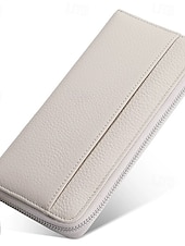 cheap Wallets-Women&#039;s Wallet Credit Card Holder Wallet Leather Cowhide Outdoor Office Shopping Zipper Multiple pockets Large Capacity RFID Blocking Solid Color Black Pink Blue