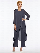 voordelige Broekpakken van mama-Strand Bruiloft Jumpsuit  Pantsuit Moeder van de Bruid Elegante Plus Size Bateau Hals Vloer Lengte Chiffon Mouwloos Wrap Inbegrepen met Effen Kleur om indruk te maken 2025 gratis maat op maat