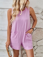 abordables grenouillère-Rompere femme active unie sans manches col rond poche vacances quotidienne coupe régulière noir rose vert armée été