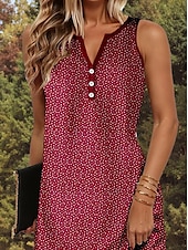 cheap Art&amp;Design Dress-Women&#039;s Mini Dress Sundress Shift Dress Off The Shoulder Dress Vacation Casual Boho Outdoor Going out Regular Fit Graphic Polka Dot Sleeveless V Neck Wine Summer Spring