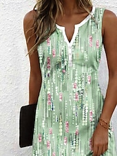 billiga Konst &amp; Design Klänningar-Kvinnors Mini Klänning Casual Klänning Sundress Sommarklänning Casual Semester Daglig Högtidsklänning Regular Passform Blommig Grafisk Bohemisk Ärmlös Klippt Hals Ljus Grön Sommar Vår