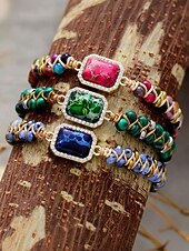 tanie Bransoletka damska-ręcznie robiona kolorowa bransoletka z naturalnych kamieni – boho koralikowa bransoletka z zawieszką z kryształków, regulowana biżuteria modowa dla kobiet, idealna na prezenty, imprezy i na co dzień
