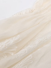 abordables Longueur du thé-Robe Mère de la Mariée Élégante Vintage Simple Décolleté en V Longueur Thé Mélange de Coton Manches Longues avec Broderie Robe Midi Robe d&#039;Invitée de Mariage
