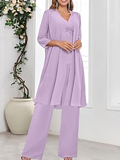 abordables Moins de 129,99 $-Ensembles de Robes Robe de Mère de Mariée  robe demoiselle d honneur Élégant Simple Col en V Longueur au sol Polyester manche longue avec Couleur Unie 2025