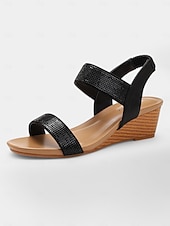 tanie Kobiety-damskie sandały na koturnie z kryształkami – brązowe, odkryte palce, elastyczne paski, wygodne buty na lato, okazje codzienne i eleganckie