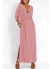ieftine Rochii din chiffon-Pentru femei Rochie Lunga Rochie Maxi Rochie casual Rochie de Cocktail Rochie pentru invitata de nunta Rochii din Șifon Modă Vacanță Ieșire Sfârșit de săptămână Fit regulat Simplu Manșon Lung În V