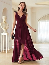 preiswerte Bodenlänge-Kleid Brautmutterkleid Elegant Party V Ausschnitt Bodenlang Chiffon Ärmellos mit Falten 2025