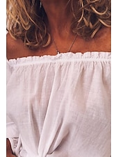 voordelige Overhemden-Dames Overhemd Linnen overhemd Katoenen linnen overhemden Effen Dagelijks Stijlvol Basic Lange mouw Schouderafhangend Normale tops Dagelijks Uitgaan Met ruches Zwart Wit blauw Lente