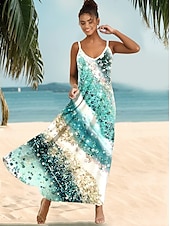 abordables Art &amp; Design Robes-Femme Robe mi-longue Robe Trapèze Robe à enfiler Vacances Décontractées du quotidien Standard A Ombre Abstrait Sans Manches Col V Vert Eté Printemps Automne