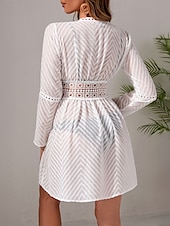 abordables Robes de plage-Femme Maillots de Bain Vêtement couvrant Maillot de bain Lacet Tropique Tenues de plage Plein Col en V manche longue Maillots de bain