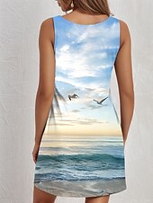 billiga Hawaiianska klänningar-Kvinnors Mini Klänning Sommarklänning Sommarklänning Semester Casual Daglig Löst Passform Grafisk Sköldpadda Ärmlös U-Hals Marinblå Ljus Sky Blå Sommar