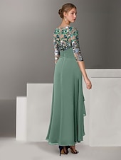 preiswerte Bodenlänge-A-Linie Kleid Brautmutterkleid Hochzeitsgast Kirche Elegant Vintage Illusionsausschnitt Knöchellänge Chiffon Halbarm mit Paillette Stickerei 2025