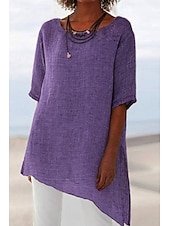 economico Camicie-Per donna Blusa Camicie di cotone e lino Semplice Moderno Casual Manica Corta Girocollo Top Regolari Quotidiano Ferie Uscire Orlo asimmetrico Verde militare Marrone chiaro Viola Grigio Estate