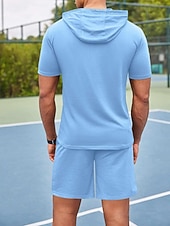cheap Men's Basic Tees sets-Men's Tracksuit T shirt &amp; Shorts Outfit Set Hoodie Outdoor Daily Sports Pocket Drawstring Plain Wine Red Black White Polyester Activewear Streetwear Lightweight Summer