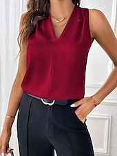 economico Top e canotte da donna-Canotta donna top colore solido stilosa casual senza maniche scollatura a V tops regolari quotidiani patchwork nero bianco verde chiaro rosa vino estate primavera