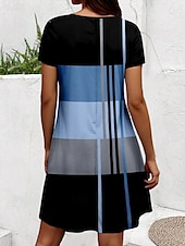 halpa Raidalliset ja geometriset mekot-Naisten Mini Mekko A-linjainen Mekko Rentommekko T-paitamekko Tee Mekko Auringonpaiste Mekko Tyylikäs Rentoa Loma Renommat päivittäin Tavallinen Istuvuus Graafinen Geometrinen Lyhythihainen Crew