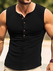 economico Canotte da palestra-Per uomo Canotta Maglietta smanicata Canottiera Maglietta senza maniche Senza Maniche Henley Estate Semplice Moda Muscolo All&#039;aperto Uscire Palestra Nero Bianco Verde militare Maglietta Top per Uomo