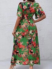 preiswerte Blumenkleider-Damen Midikleid Corsagenkleider A Linie Kleid Figurbetontes Kleid Urlaub Ausgestellter Ärmel Urlaub Täglich Strand Regular Fit Graphic Kurzarm V Ausschnitt Blau Grün Sommer