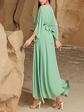 preiswerte Unter 129,99 $-Kleid Brautmutterkleid Elegant Lässig V Ausschnitt Bodenlang Polyester Dreiviertelarm mit Kristalle 2025