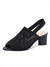 billige Kjole Sandaler-kvinners flystrikke peep toe block hæl sandaler - stilige pustende sommersko for kontor og uformelle antrekk