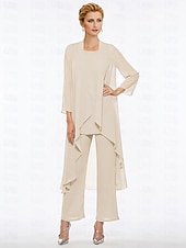 voordelige Broekpakken van mama-Strand Bruiloft Jumpsuit  Pantsuit Moeder van de Bruid Elegante Plus Size Bateau Hals Vloer Lengte Chiffon Mouwloos Wrap Inbegrepen met Effen Kleur om indruk te maken 2025 gratis maat op maat
