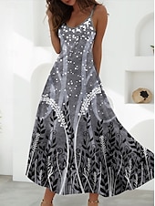 preiswerte Blumenkleider-Damen Maxikleid A Linie Kleid Sommerkleid Unterkleid Urlaub Lässig Täglich Normale Passform Blumen Grafik Ärmellos V Ausschnitt Rosa Blau Grau Sommer Frühling