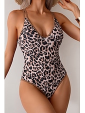 abordables Maillots de bain une pièce-Femmes Maillots de Bain Une Pièce Maillot de bain Dos nu Tenues de plage Été Léopard Fleur Fil en V Sans manches Maillots de bain