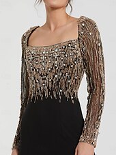 preiswerte Abendkleider-Meerjungfrau/Trompete Abendkleid elegantes Kleid formelle Abendparty bodenlang Langarm quadratischer Ausschnitt Stretch-Crêpe mit Perlenkristallen 2025