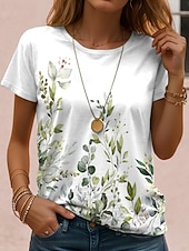 Women's T Shirt Floral Casual Short Sleeve Round Neck Regular Tops Daily Going out Weekend Print White Summer4
