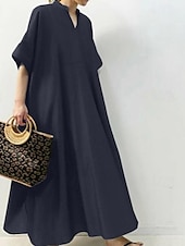 economico Vestiti-Per donna Abito Lungo Maxi Abito Abiti ispirati al lino Vestito Casual Moda Moderno Quotidiano Uscire Weekend Vestibilità regolare Semplice Mezza Manica Scollo a V Nero Marrone Blu scuro Grigio Estate