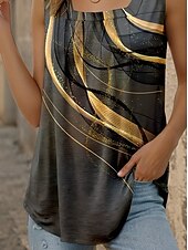 levne Top bez rukávů Art&amp;Design-Dámské Tílko do košilky Grafika Geometrický stylové Na běžné nošení Bez rukávů Hranatý Běžné topy Denní Dovolená Nabírané šaty Tisk Tmavě šedá Léto