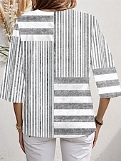 billige Kvinne Striper &amp; Geometriske Topper-Dame Bluse Grafisk Stripet Stilfull Strandstil Kortermet V-hals Vanlige topper Daglig Trykt mønster Rosa Blå Grå Vår Høst
