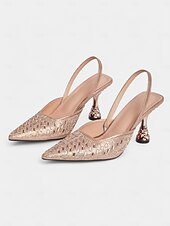 olcso Cicás sarkú cipők-női rózsa arany strasszból készült slingback sarkú, geometrikus sarokkal – luxus estélyi és randevús éjszakai cipő