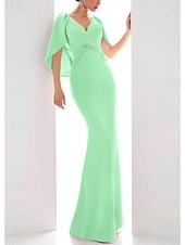 abordables ROUGE-Robe de soirée en ligne élégante robe formelle automne longueur au sol à manches courtes décolleté en V en chiffon extensible avec volants froncés 2025