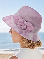 billige Damehatter-elegant blomstersolhatt for kvinner - lett pustende bøttehatt med bred brem med rosedekor, pustende og UV-beskyttelse, perfekt for strand, reise og sommer utendørsaktiviteter