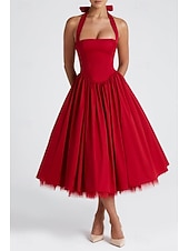 ieftine Rochii de absolvire-Pentru femei Rochii Midi Rochie albă Rochie de absolvire Modă Modern Zi de Naștere Concediu Absolvire Fit regulat Simplu Fără manșon Gâtul halter Negru Alb Roșu-aprins Vară