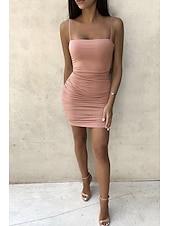 economico Abiti di Laurea-Per donna Mini Abito Abito Bianco Abito da laurea Abito Sottoveste Abito arricciato Moda Laurea Data Uscire Vestibilità regolare Semplice Senza Maniche Spalline sottili Rosa cipria Nero Bianco Rosso