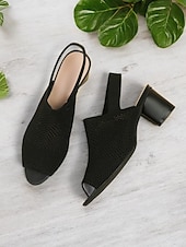 billige Kjole Sandaler-kvinners flystrikke peep toe block hæl sandaler - stilige pustende sommersko for kontor og uformelle antrekk