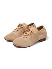 baratos Sapatos de Aulas de Dança-sapatos de dança femininos de malha rosa com cadarço e salto baixo – sapatos confortáveis casuais e de salão